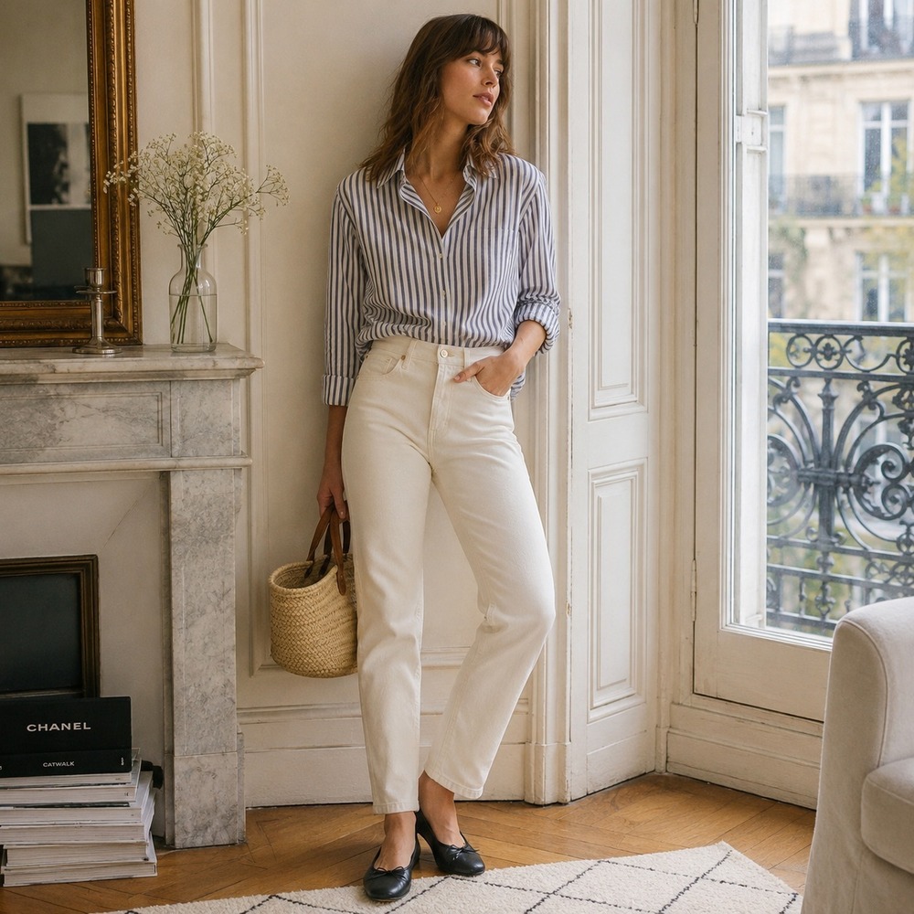 New‎ Sezane Womens Le Brut Sexy Jeans Sz 34 Ecru Straight Leg Organic Cotton